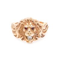 YELLOW GOLD, DIAMOND AND RUBY LION RING