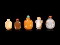 Five Chinese Hardstone and Glass Snuff Bottles