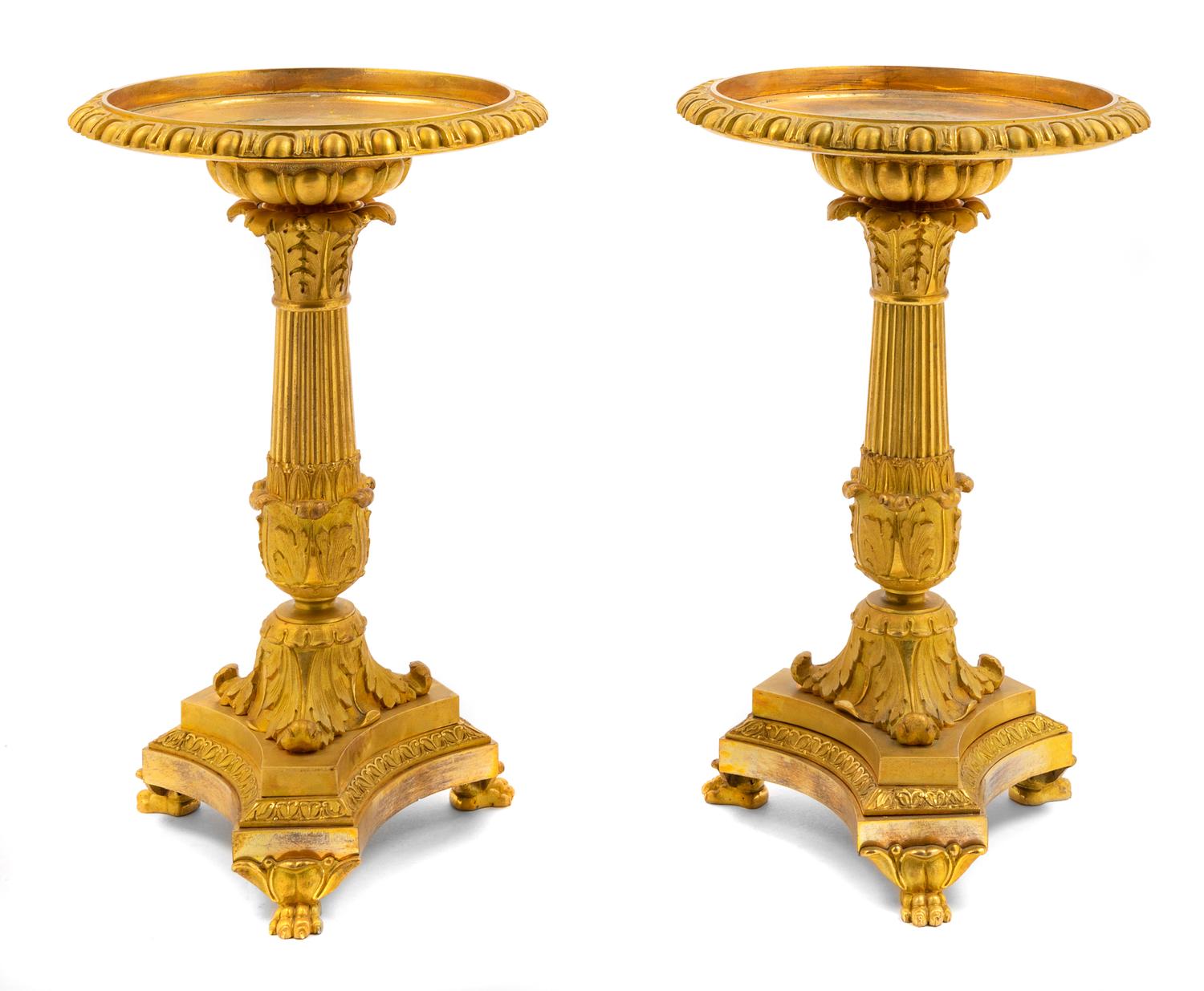 A Pair of Charles II Gilt Bronze Stands Height 12 3/8 x diameter 7 5/8 inches. — SECOND QUARTER 19TH CENTURY