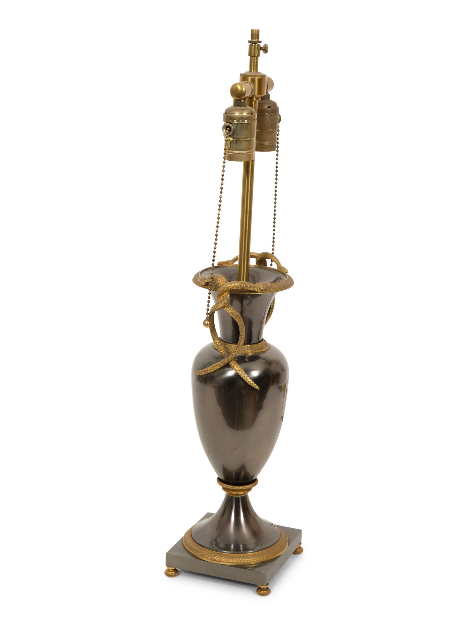 A Gilt Bronze and Silver Metal Urn Mounted as a Lamp