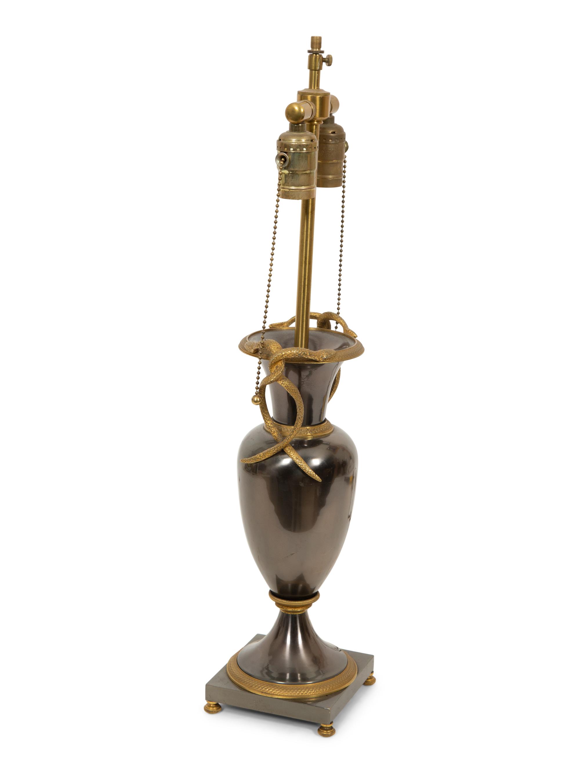 A Gilt Bronze and Silver Metal Urn Mounted as a Lamp