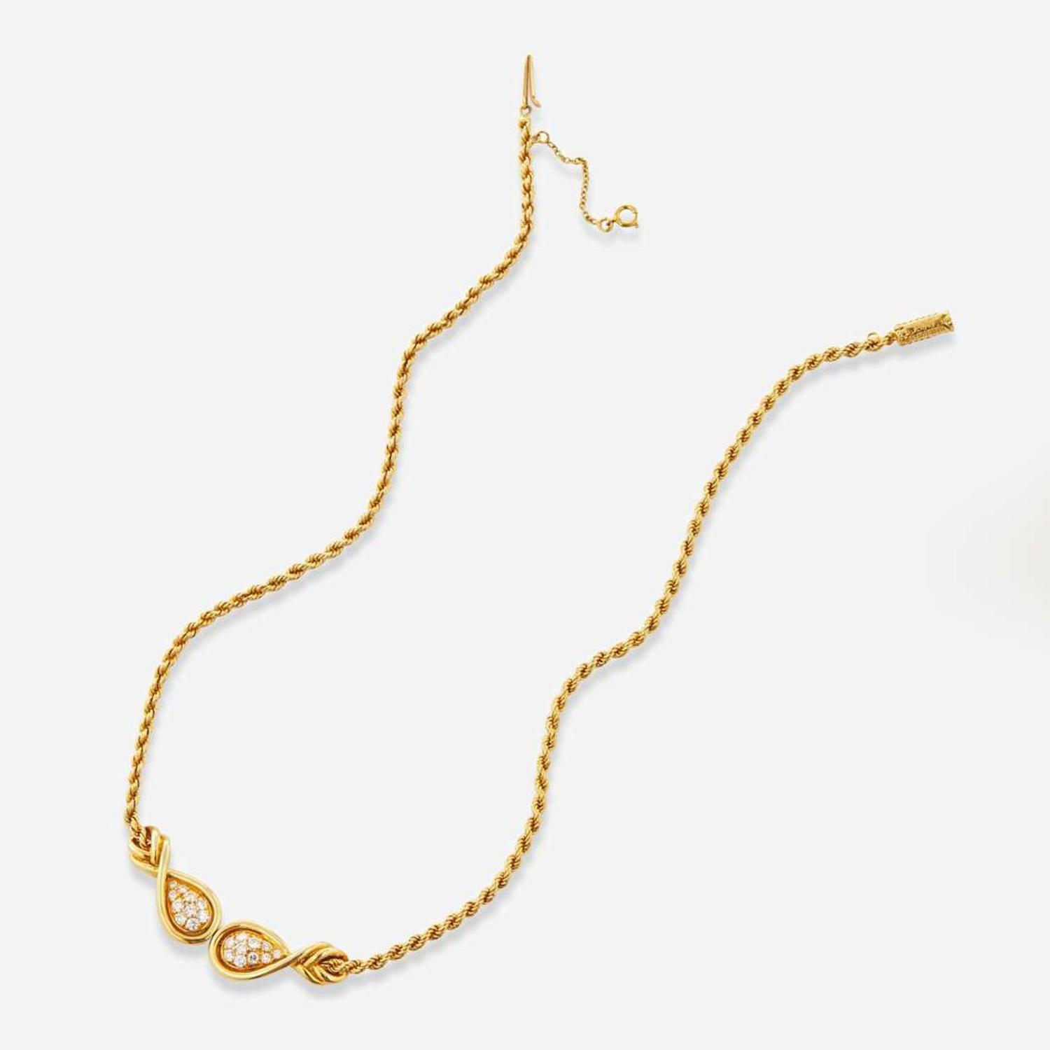 A Vintage Mauboussin Paris 18K Yellow Gold and Diamond Necklace