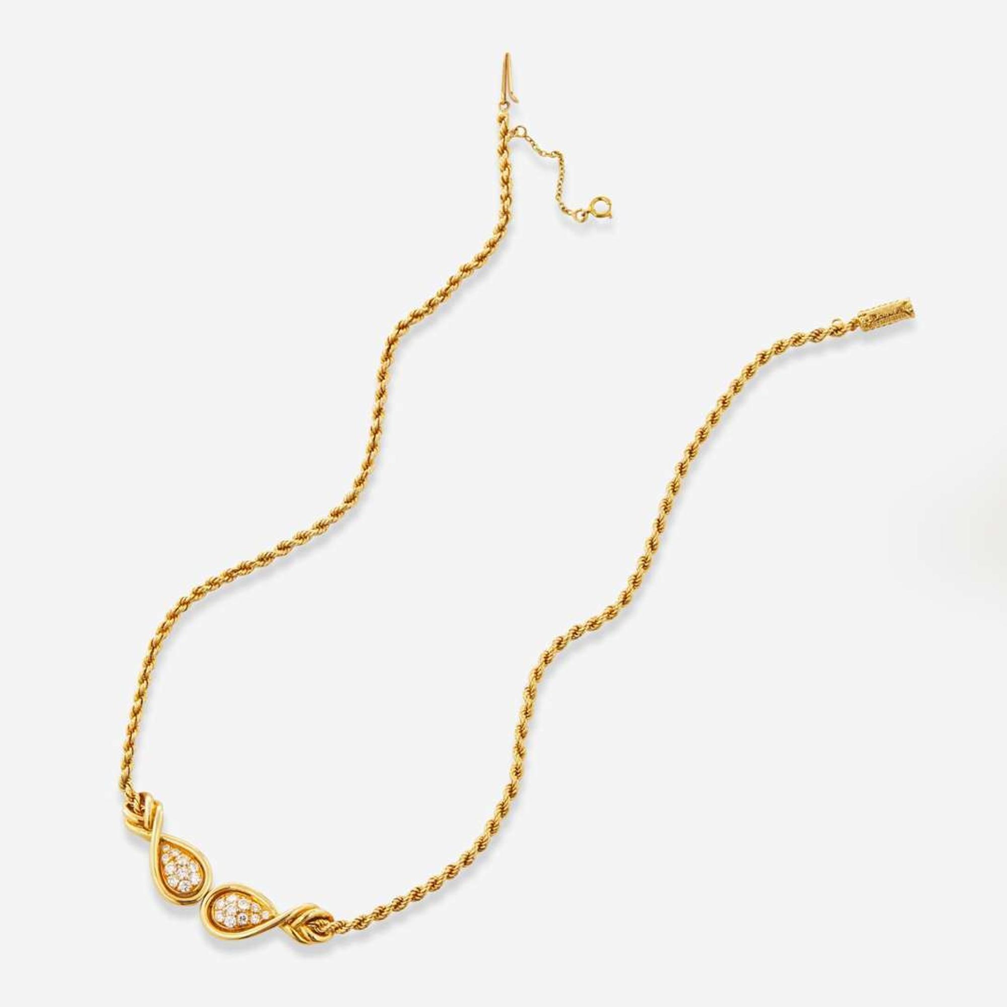 A Vintage Mauboussin Paris 18K Yellow Gold and Diamond Necklace