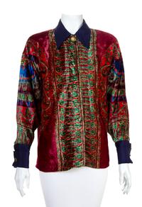 A Gianni Versace Rayon Print Blouse, Size 40.