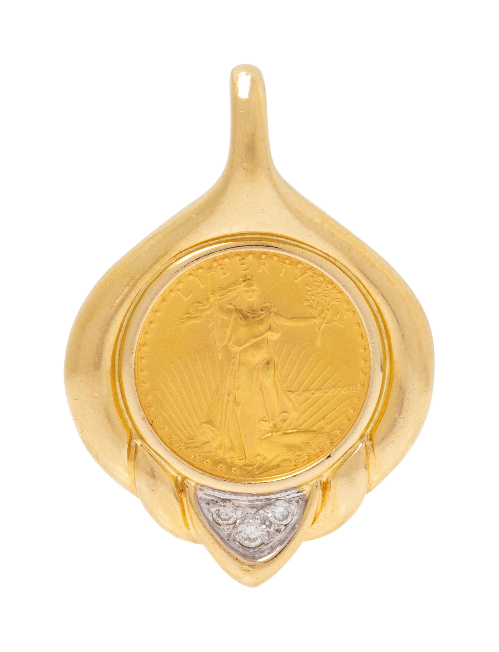 A Yellow Gold, US $5 Liberty Coin and Diamond Pendant,