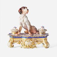 A French porcelain inkstand with hound Jacob Petit (French, 1797-1868), Paris, circa 1840