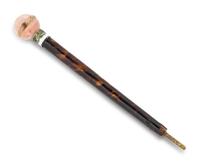 An Austrian Carved Hardstone, Tortoiseshell and Enameled Silver Parasol Handle