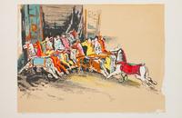 Four Works: Horse Play , edition 101/125; Basket Figure , edition 14/25; The Corral , edition 48/120; Home From the Fiesta - R. Vernon Hunter , edition 29/120