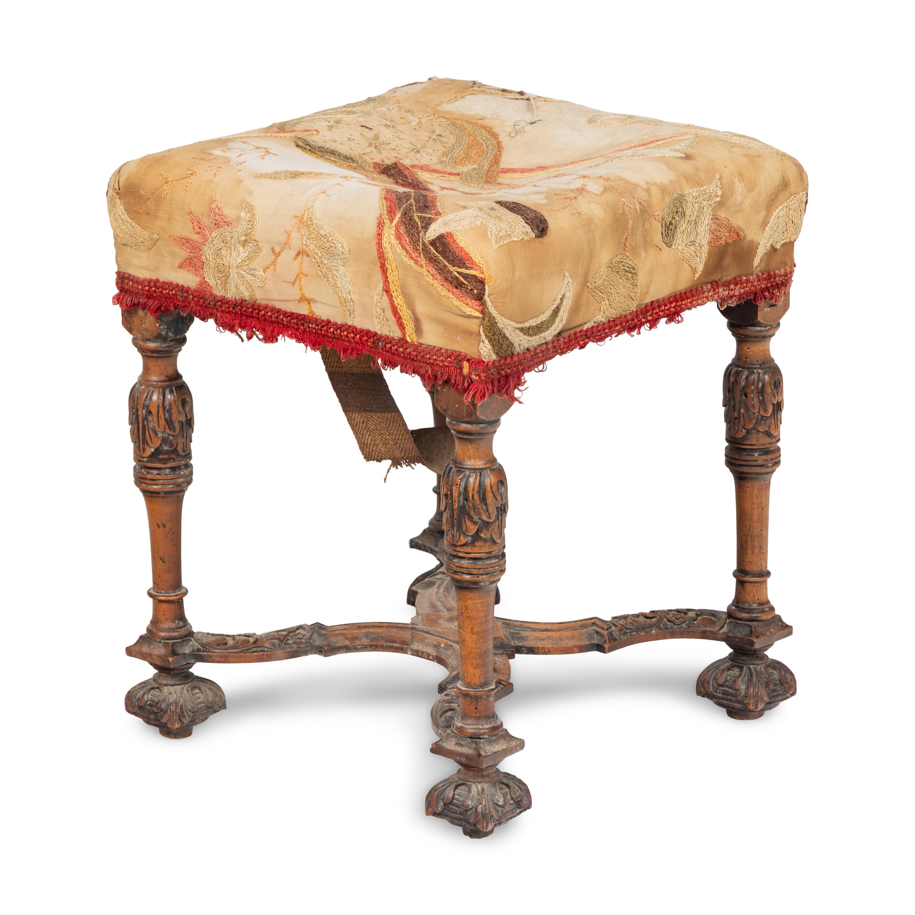A Continental Carved Walnut Stool