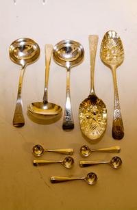A Collection of English Silver Spoons Length of longest 8 7/8 inches.