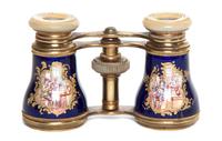 A Pair of Enameled Opera Glasses, Gibson & Co. LTD., Width 4 inches.