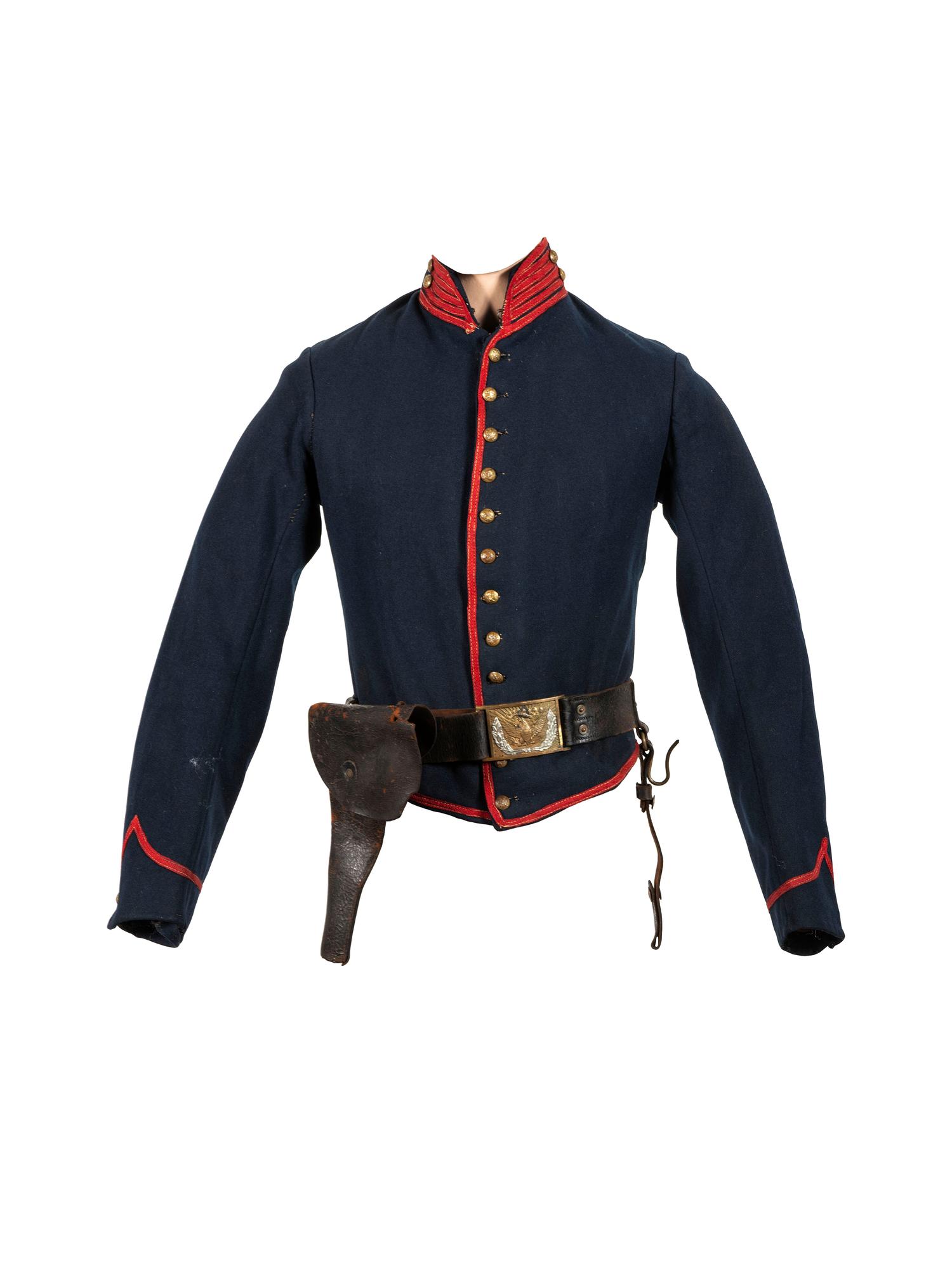 [CIVIL WAR]. Union Artillery shell jacket with saber belt and holster.