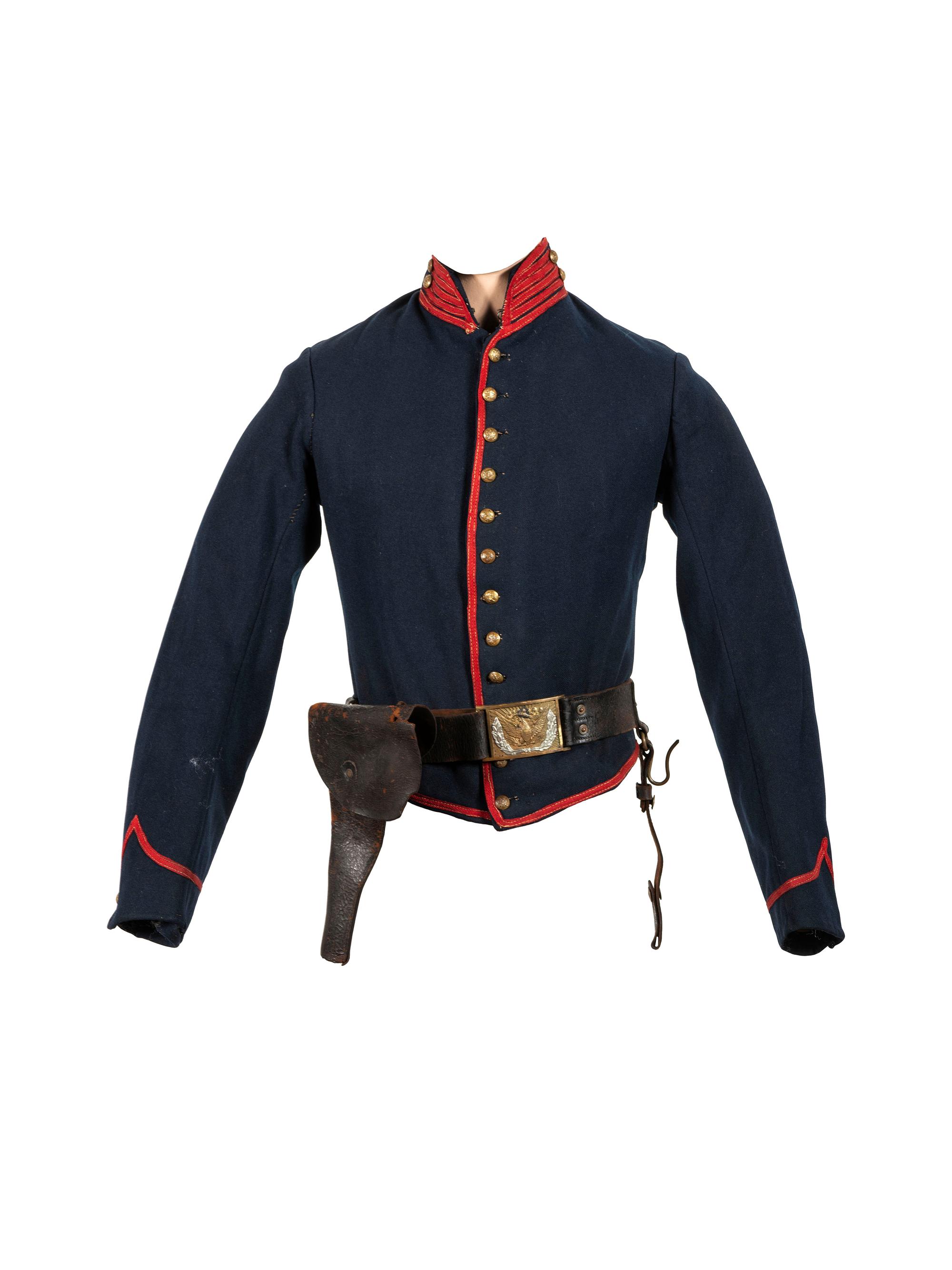 [CIVIL WAR]. Union Artillery shell jacket with saber belt and holster.
