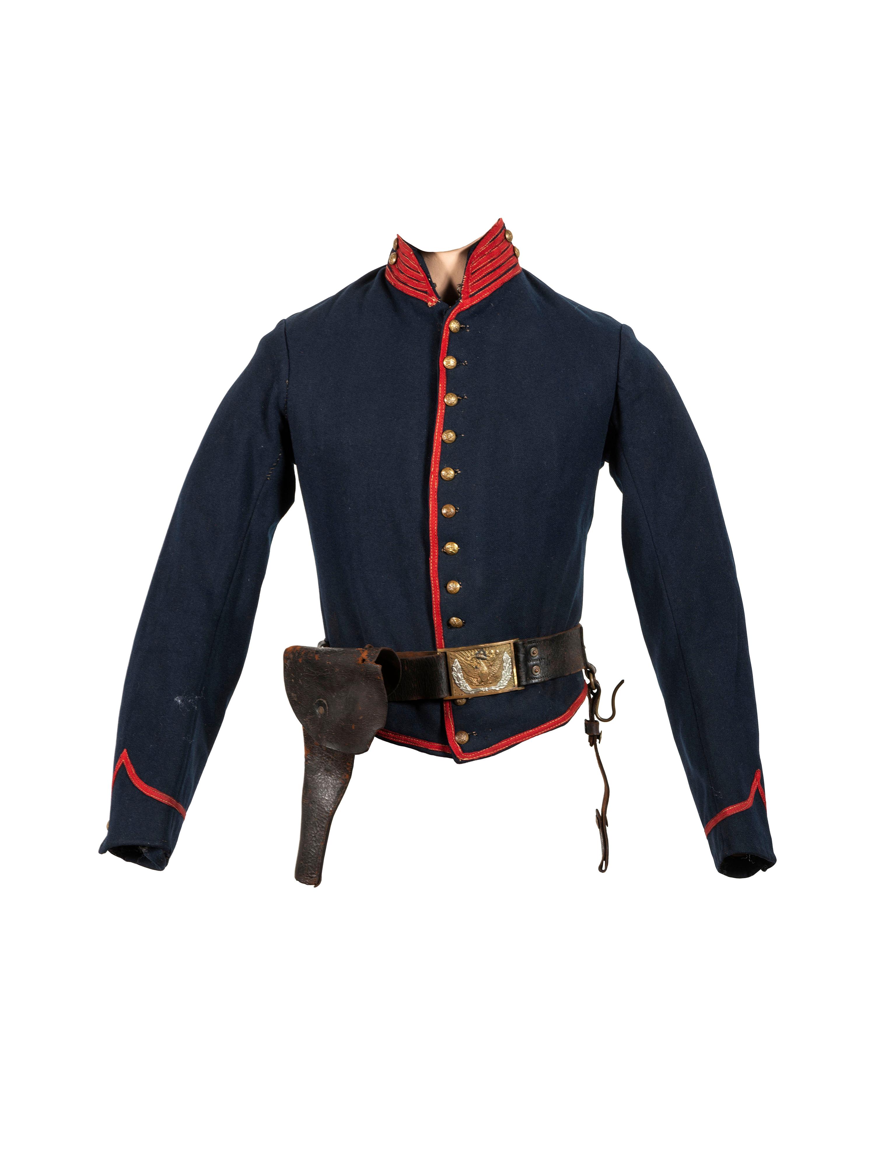 [CIVIL WAR]. Union Artillery shell jacket with saber belt and holster.