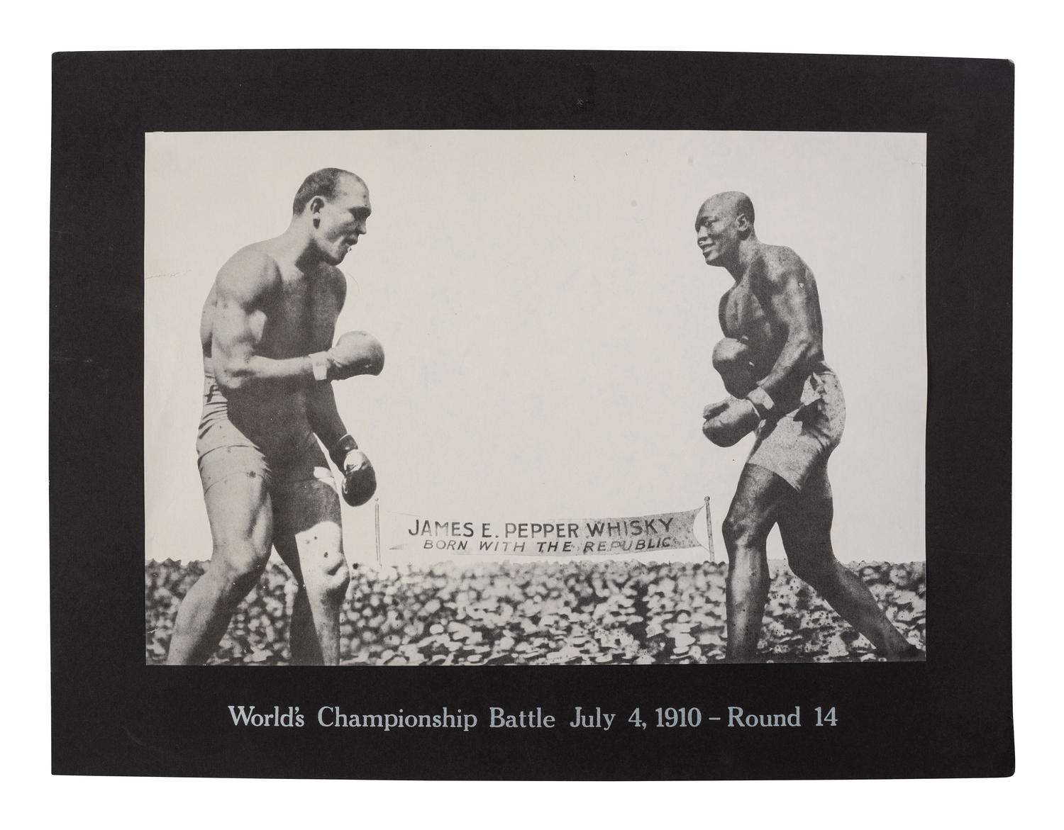 [BOXING]. World's Championship Battle, July 4, 1910 - Round 14 . Featuring Jack Johnson and Jim Jeffries.