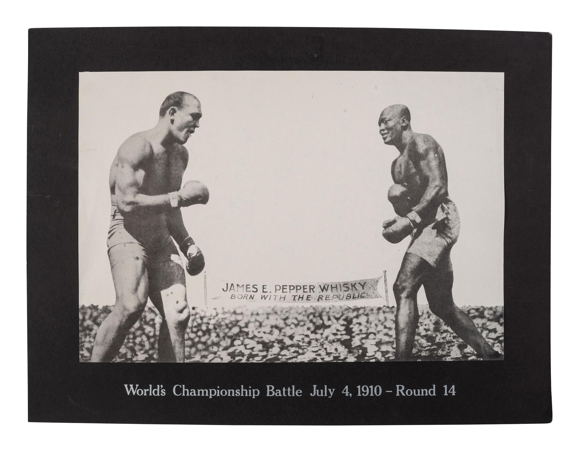 [BOXING]. World's Championship Battle, July 4, 1910 - Round 14 . Featuring Jack Johnson and Jim Jeffries.