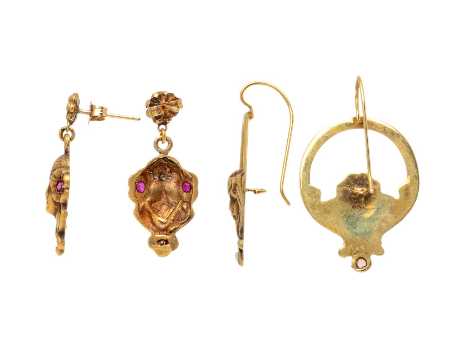 COLLECTION OF YELLOW GOLD AND GEMSTONE ART NOUVEAU STYLE JEWELRY