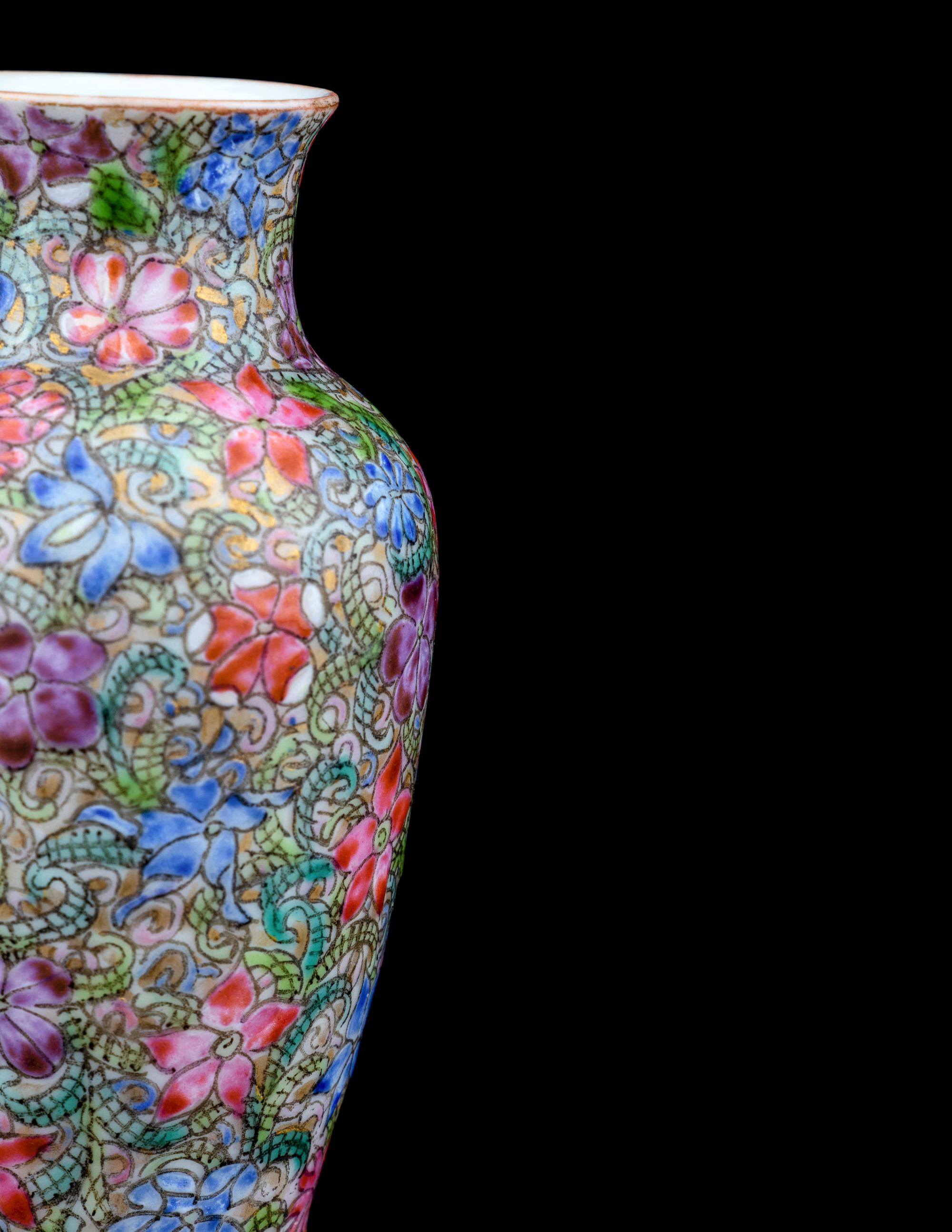 A Pair of Chinese Famille Rose Porcelain 'Millefleur' Vases