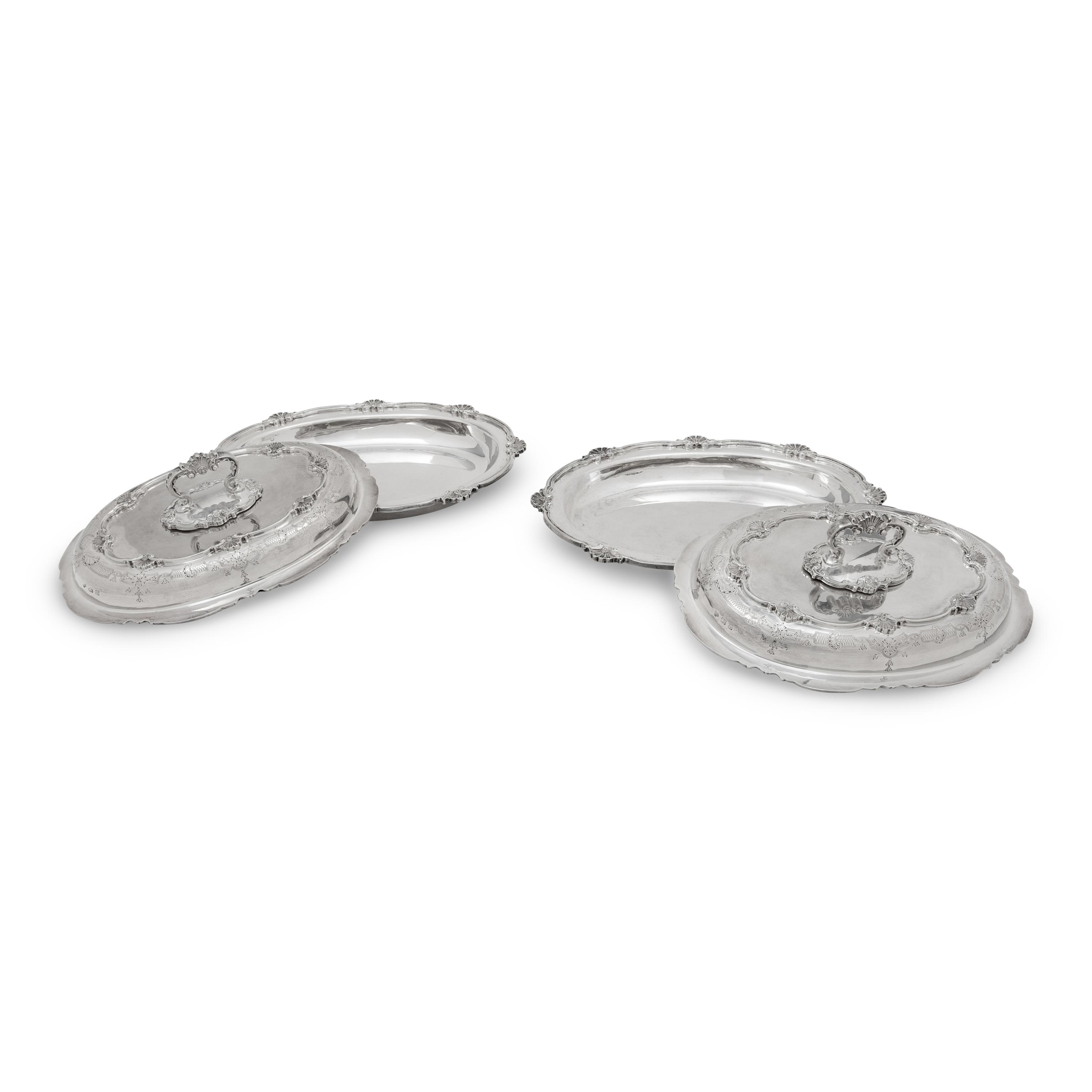 A Pair of English Silver Covered Vegetable Dishes
