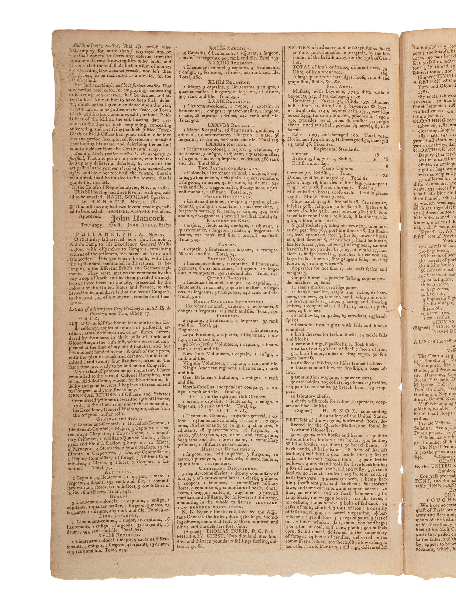 [American Revolution] Independent Chronicle and Universal Advertiser, November 22, 1781.