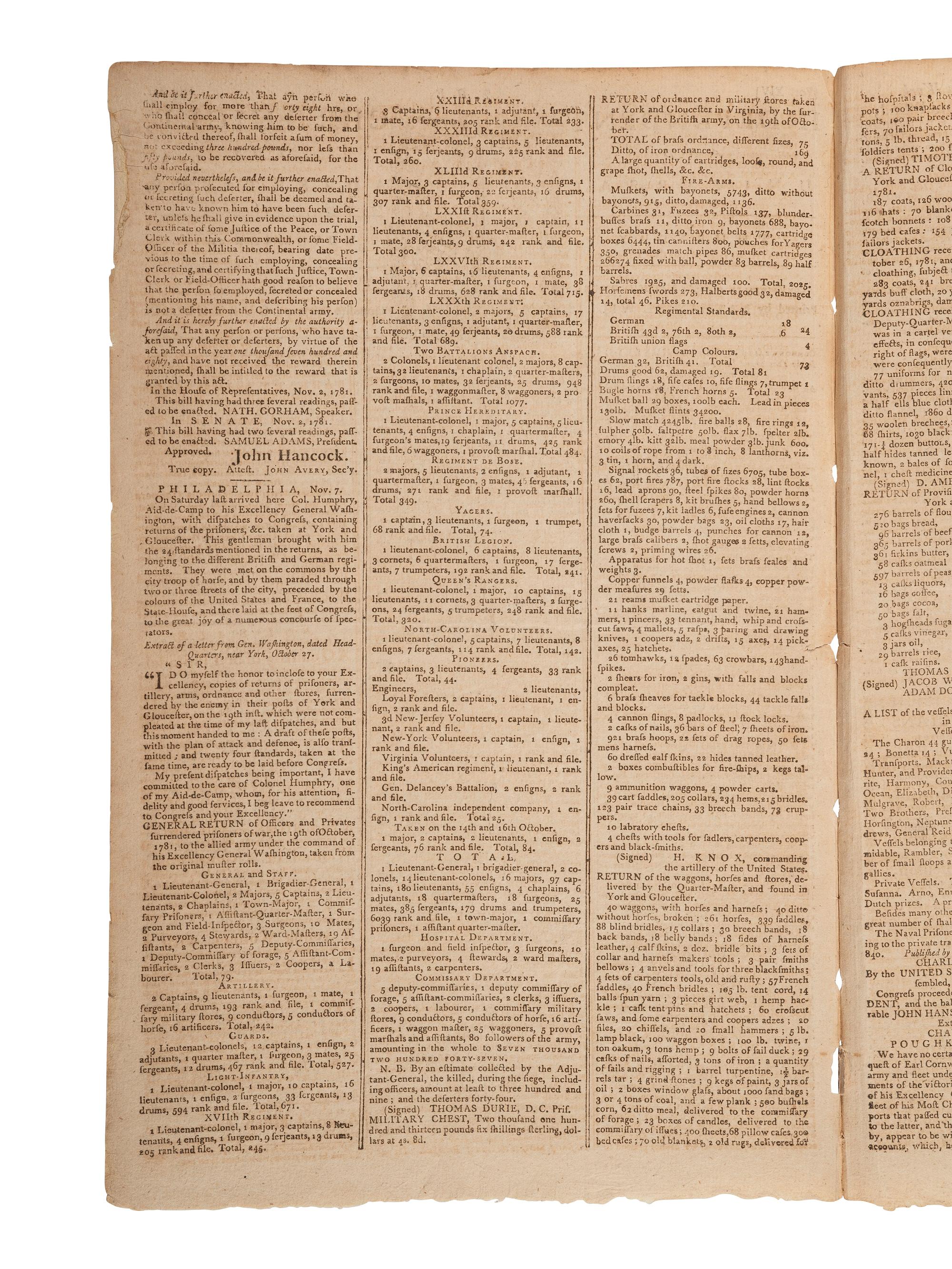 [American Revolution] Independent Chronicle and Universal Advertiser, November 22, 1781.