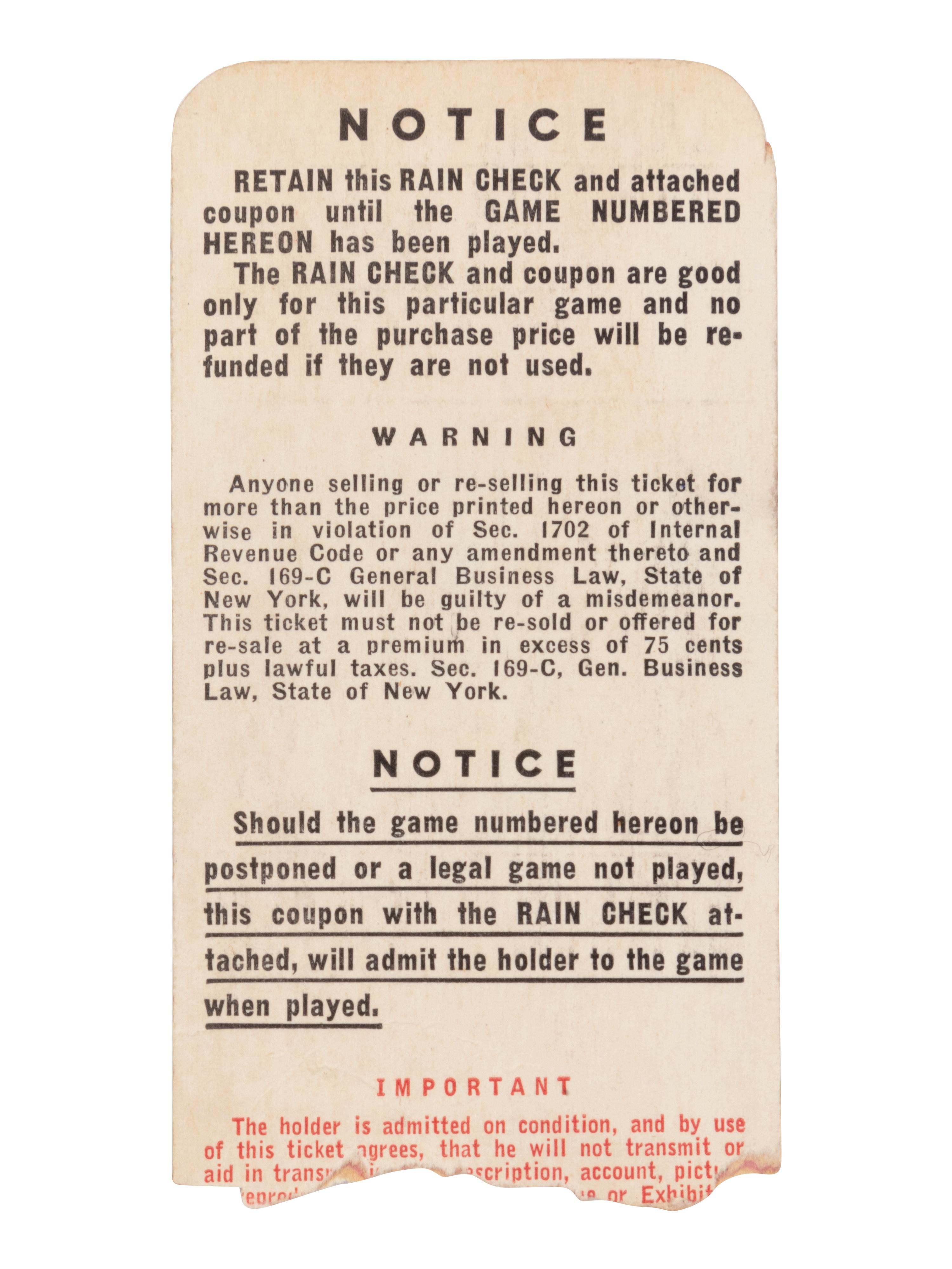 A 1950 World Series Game 4 Ticket Stub (Whitey Ford First WS Win),