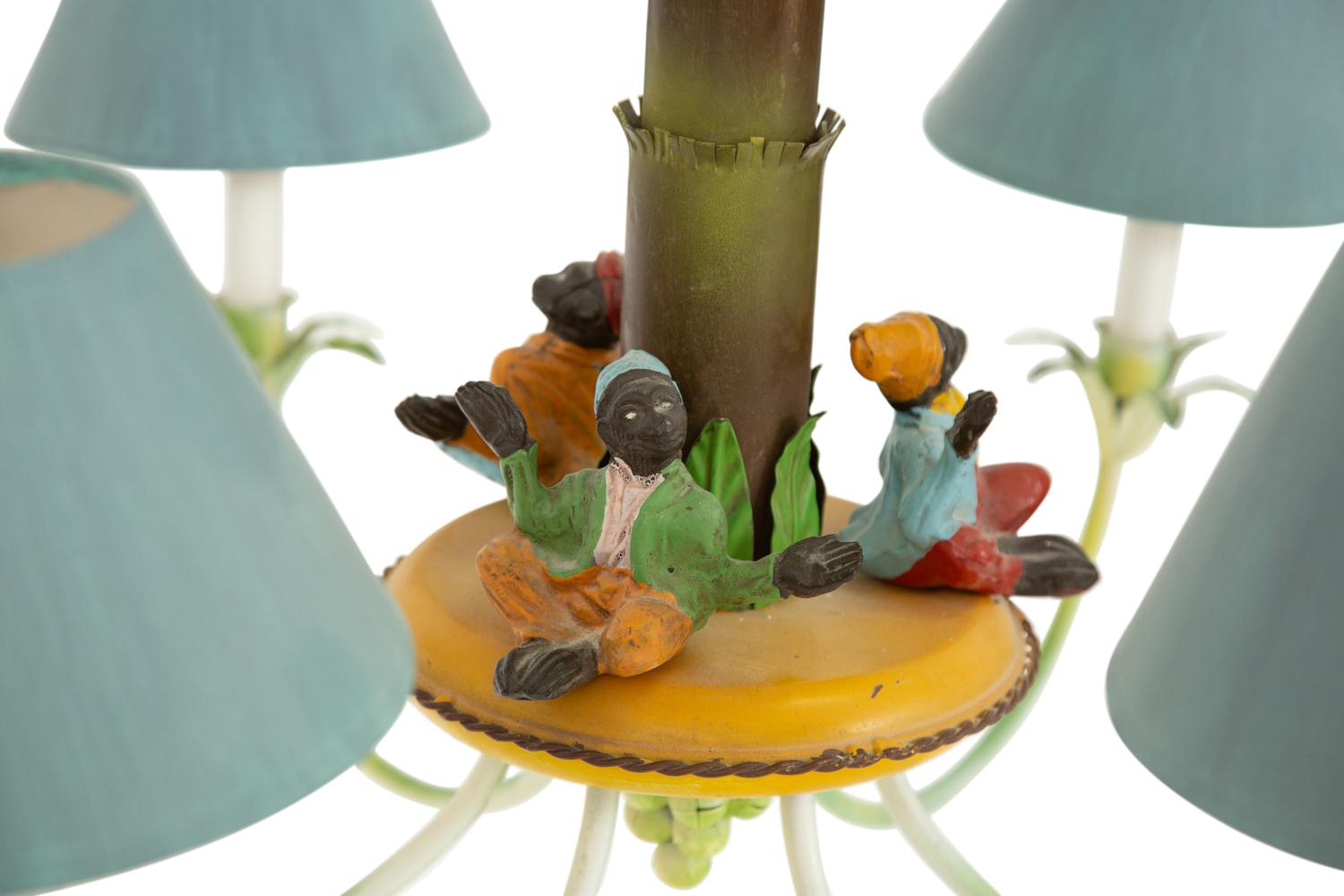 A Whimsical Tole 'Palm Tree and Bamboo' Chandelier