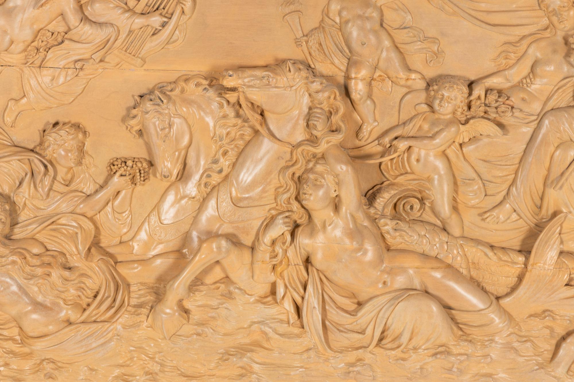 A Continental Carved Wood Bas Relief Panel with the Triumph of Neptune