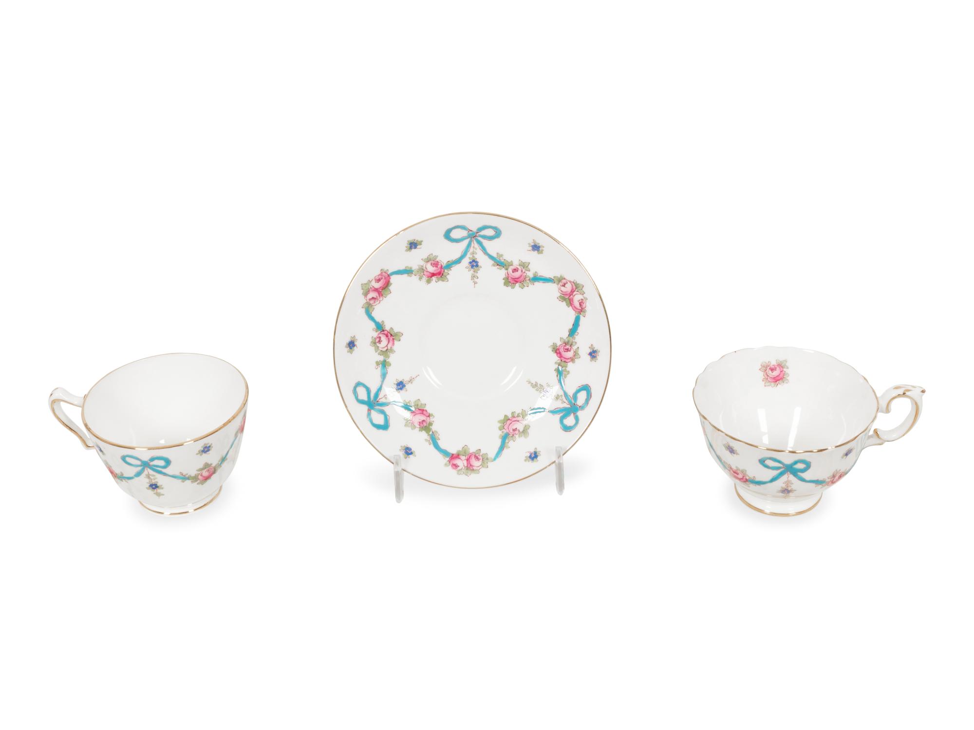 A Crown Staffordshire Blue Bow Porcelain Dessert Service