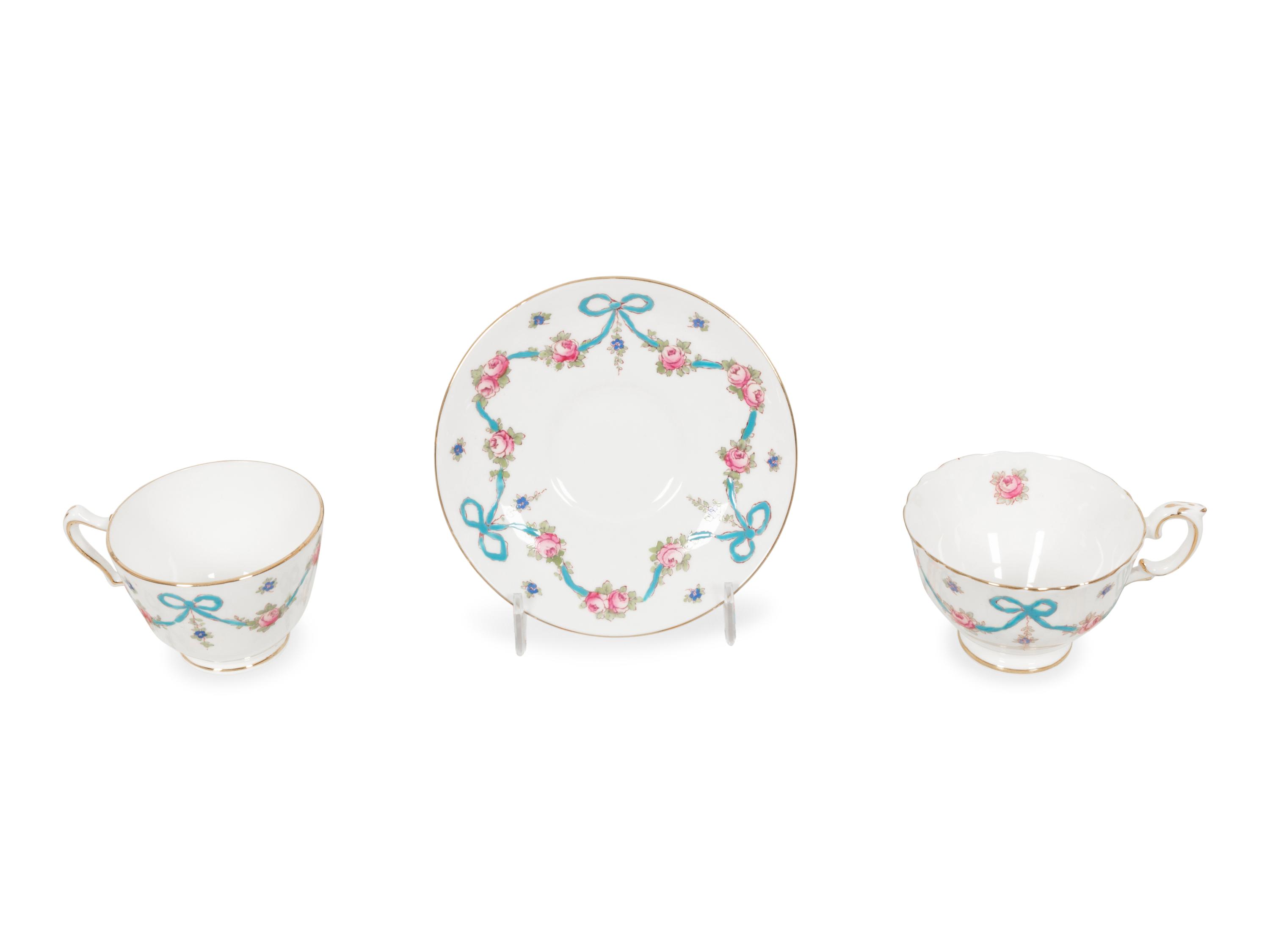 A Crown Staffordshire Blue Bow Porcelain Dessert Service