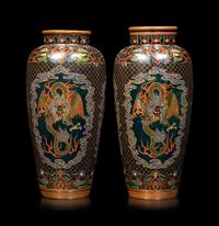 Two Pairs of Japanese Cloisonné Enamel 'Dragon' Vases