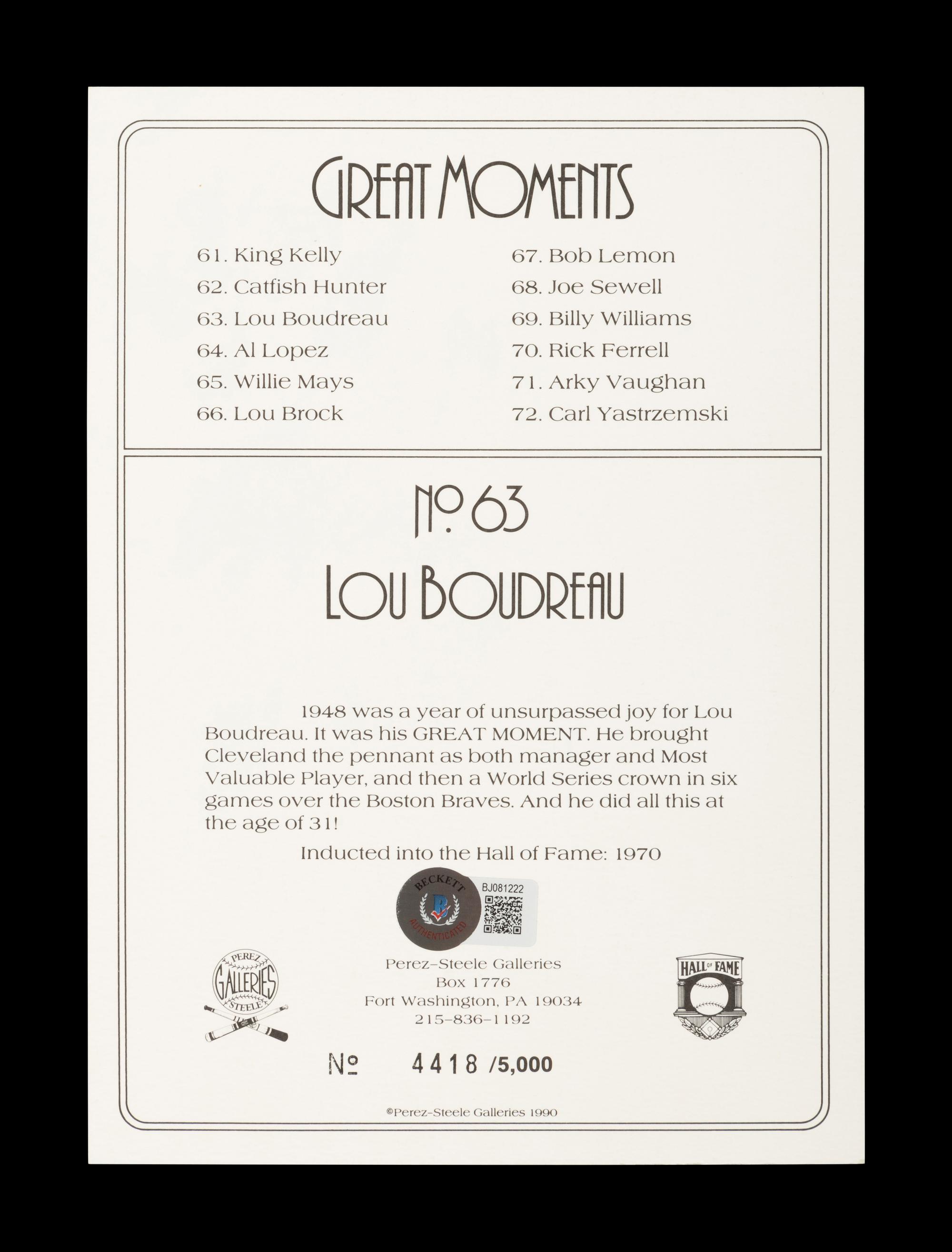 A Group of 9 Signed Autograph Perez-Steele Great Moments Cards (Beckett Authentication Services Certified),