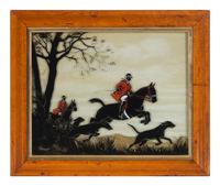 A Pair of English Reverse-Painted Glass Panels
