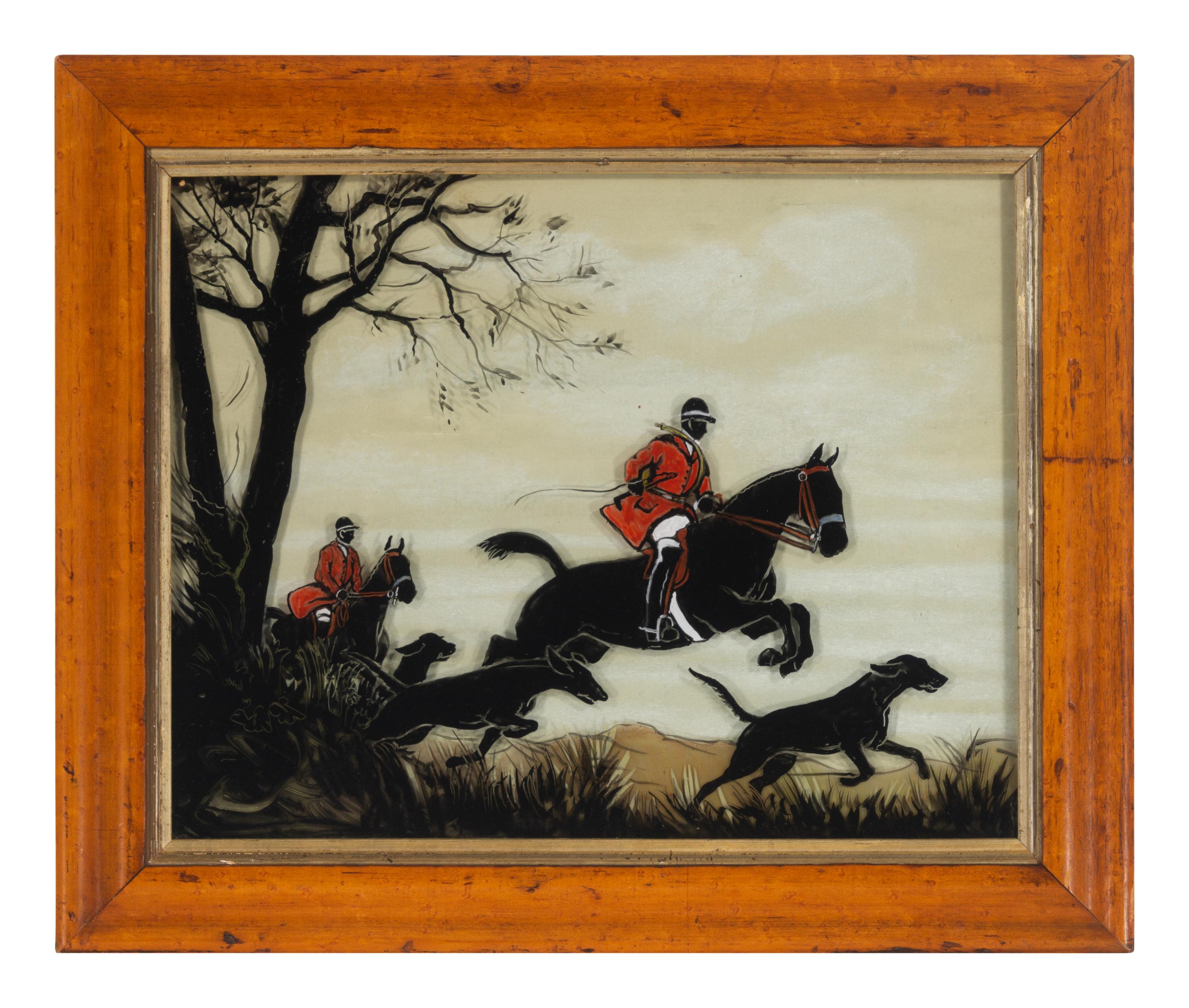 A Pair of English Reverse-Painted Glass Panels