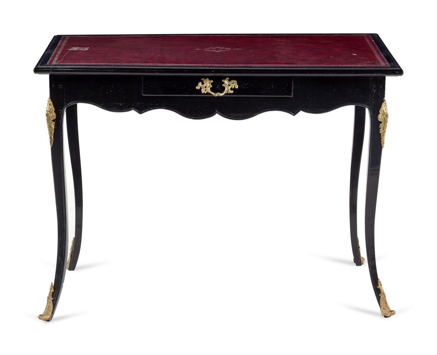 A Louis XV Black Lacquered Leather Upholstered Table à Écrire