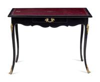 A Louis XV Black Lacquered Leather Upholstered Table à Écrire
