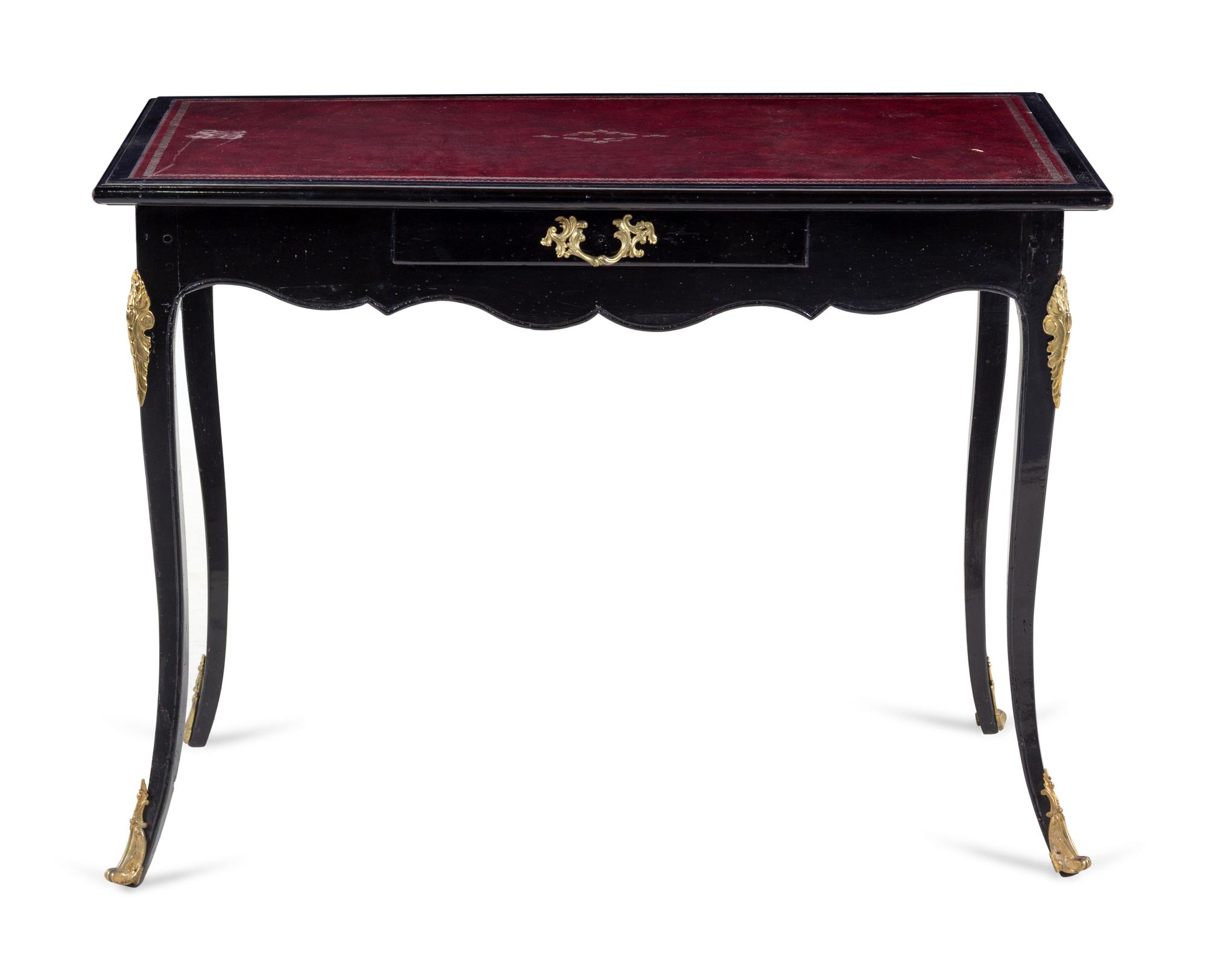 A Louis XV Black Lacquered Leather Upholstered Table à Écrire
