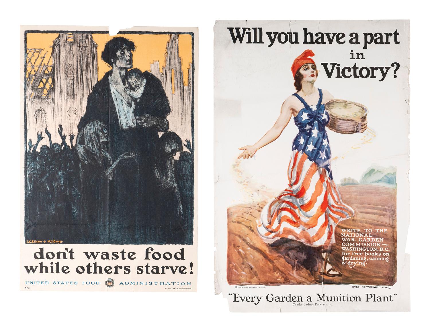 [WORLD WAR I]. A group of 6 posters promoting wartime economic relief efforts and food conservation, comprising: