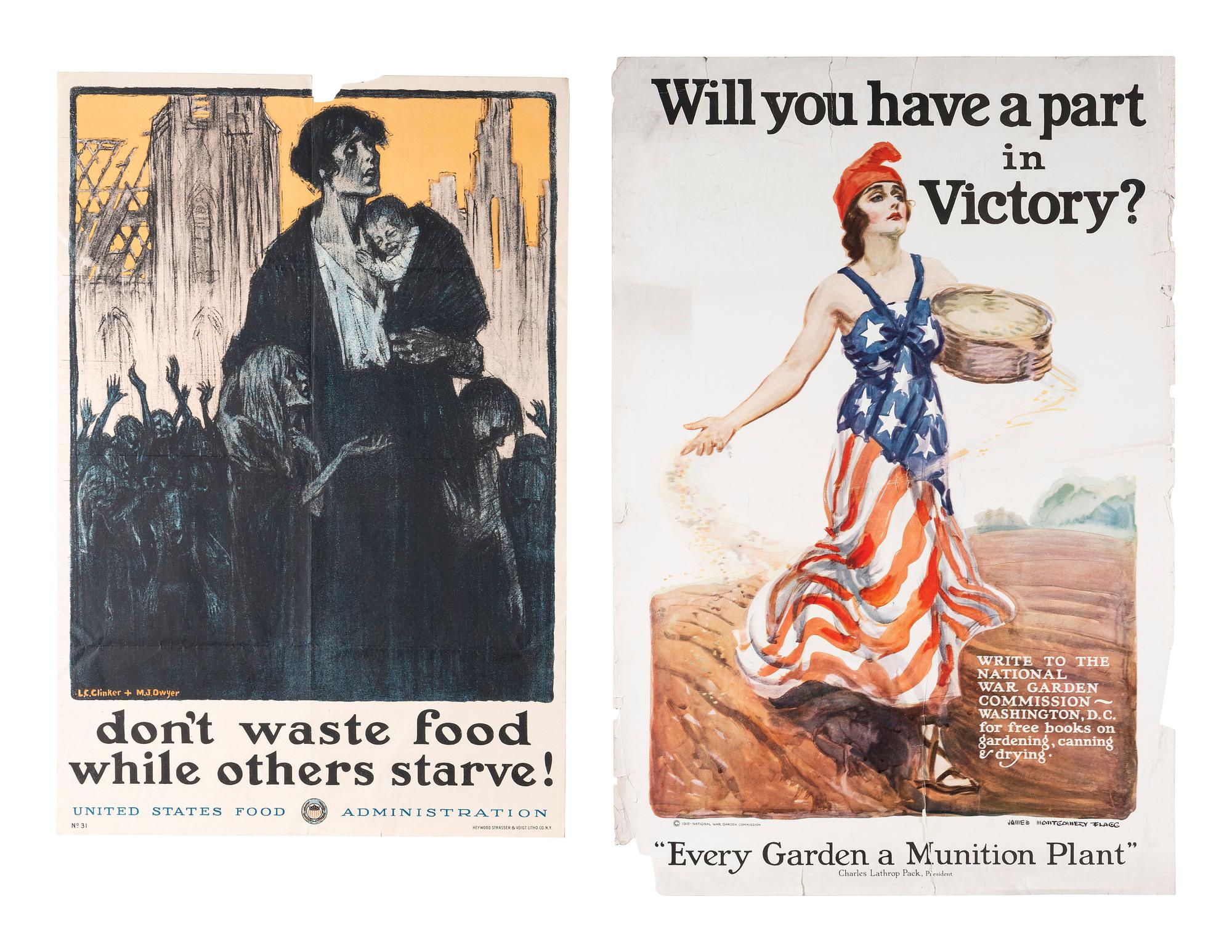 [WORLD WAR I]. A group of 6 posters promoting wartime economic relief efforts and food conservation, comprising: