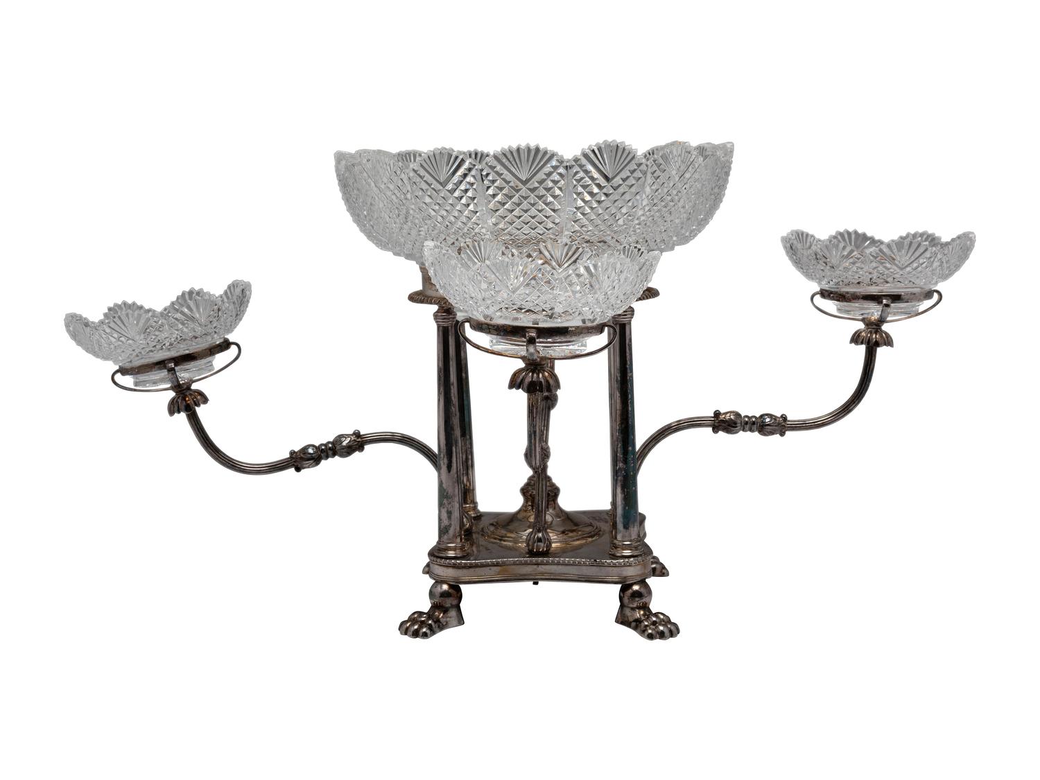 A Sheffield Plate and Cut Glass Epergne