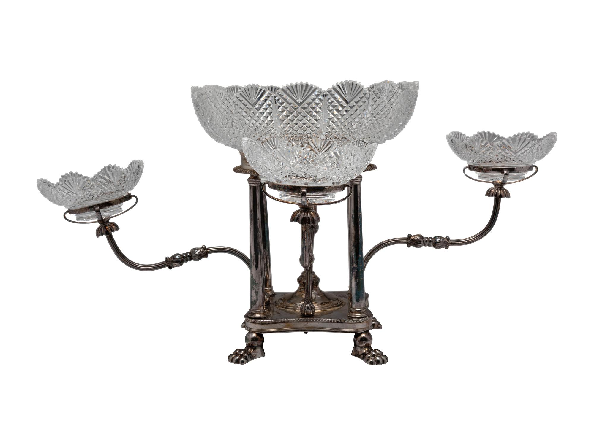 A Sheffield Plate and Cut Glass Epergne
