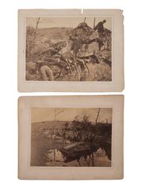 [CIVIL WAR]. A group of 3 albumen photographs, highlighted by views of possible casualties near Devil's Den, Gettysburg.