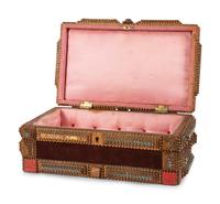 A Painted Wood and Velvet Tramp Art Box
