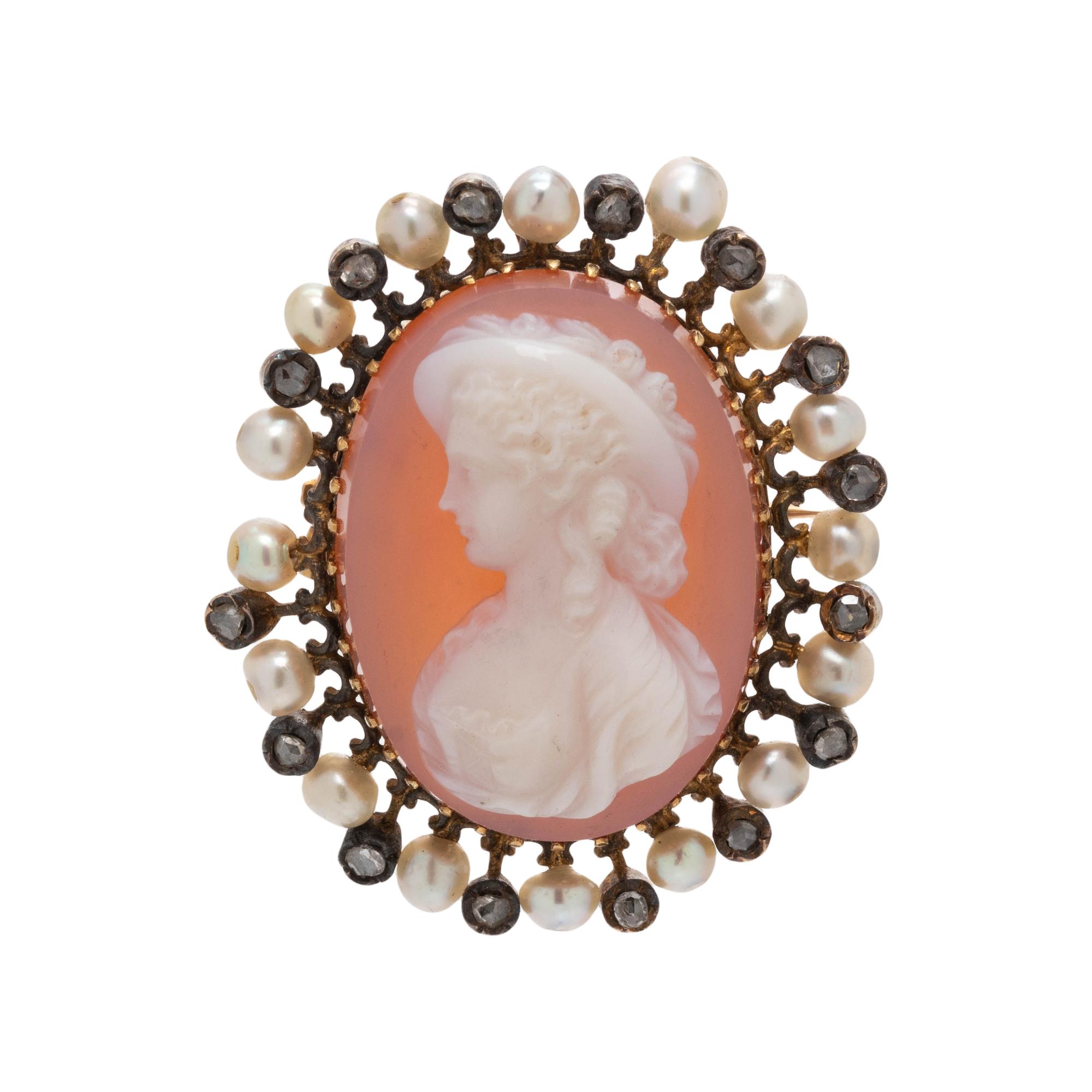 FRENCH, VICTORIAN, HARDSTONE CAMEO, DIAMOND AND PEARL PENDANT/BROOCH