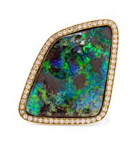 A 14 Karat Yellow Gold, Boulder Opal and Diamond Ring,