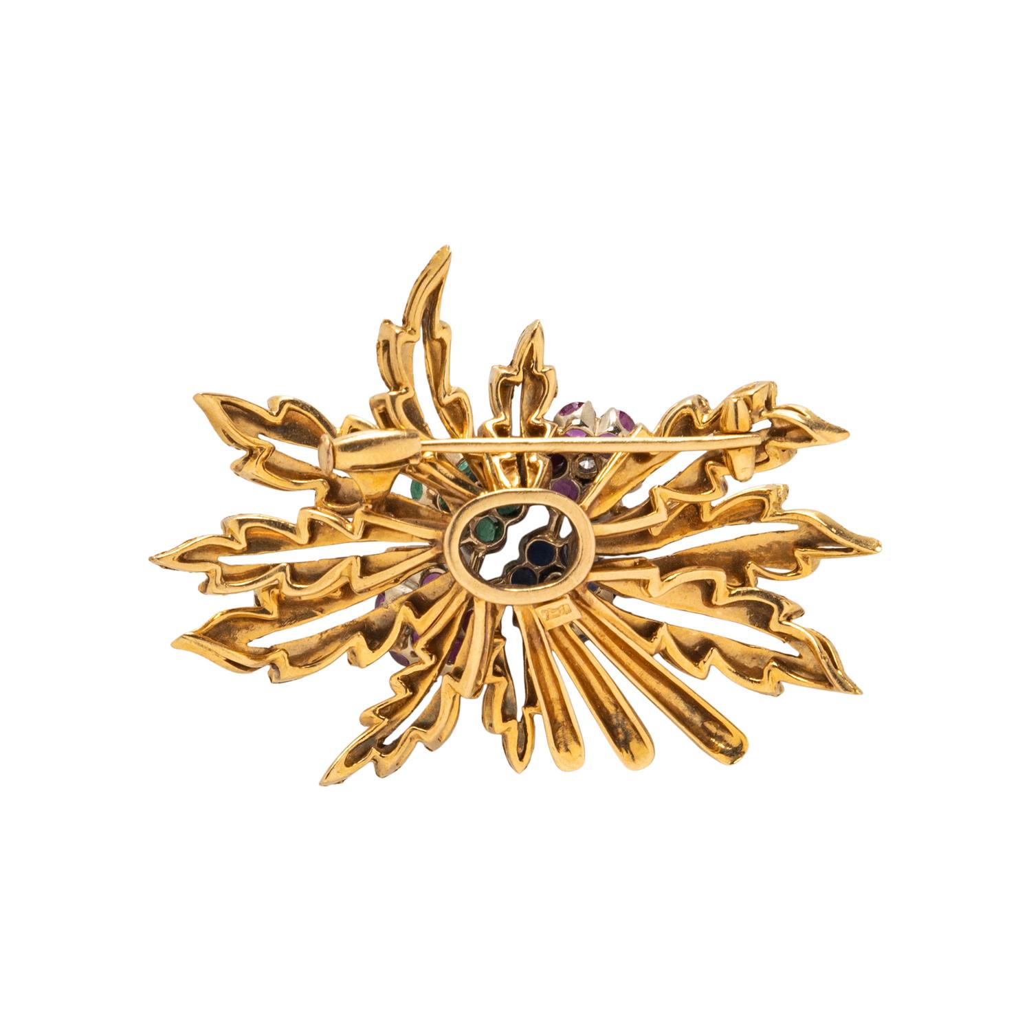 YELLOW GOLD AND MULTIGEM FLORAL SPRAY BROOCH