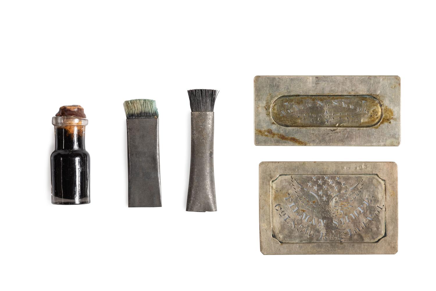 Stencil kit identified to Private Tilman Shupe, Company I, 85th Indiana Volunteer Infantry Regiment, mortally wounded at Peach Tree Creek, GA, 21 July 1864.