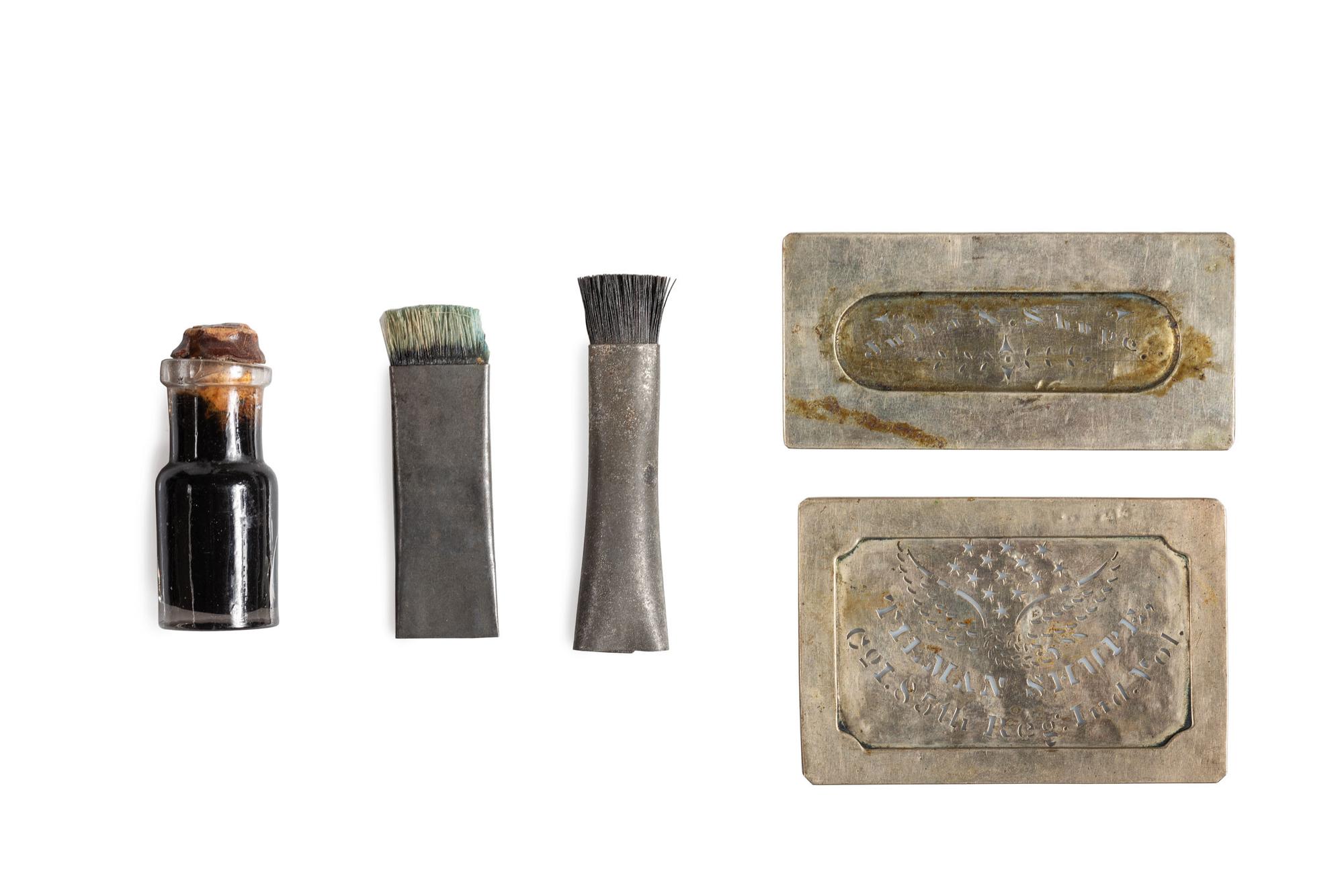 Stencil kit identified to Private Tilman Shupe, Company I, 85th Indiana Volunteer Infantry Regiment, mortally wounded at Peach Tree Creek, GA, 21 July 1864.