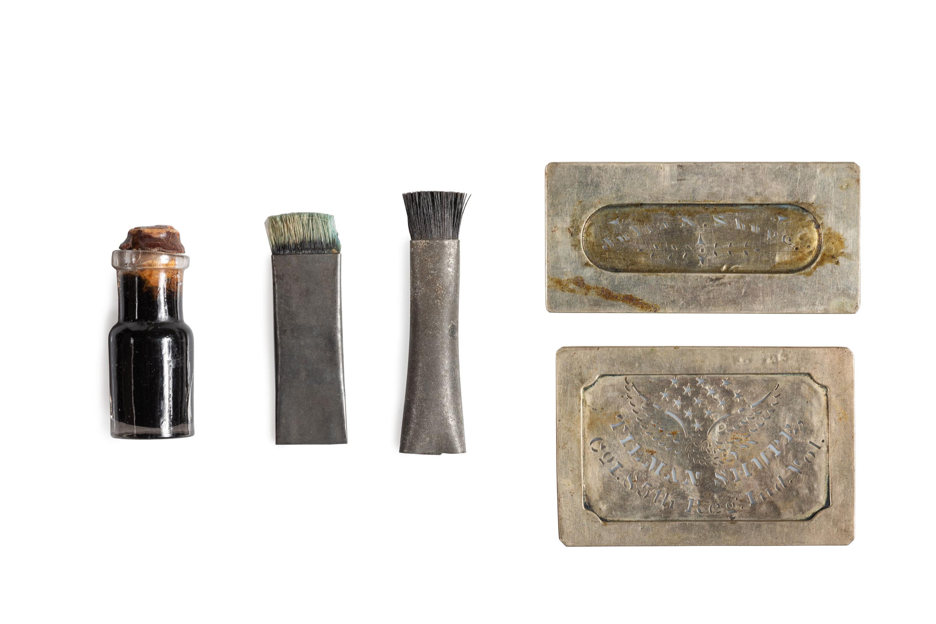 Stencil kit identified to Private Tilman Shupe, Company I, 85th Indiana Volunteer Infantry Regiment, mortally wounded at Peach Tree Creek, GA, 21 July 1864.