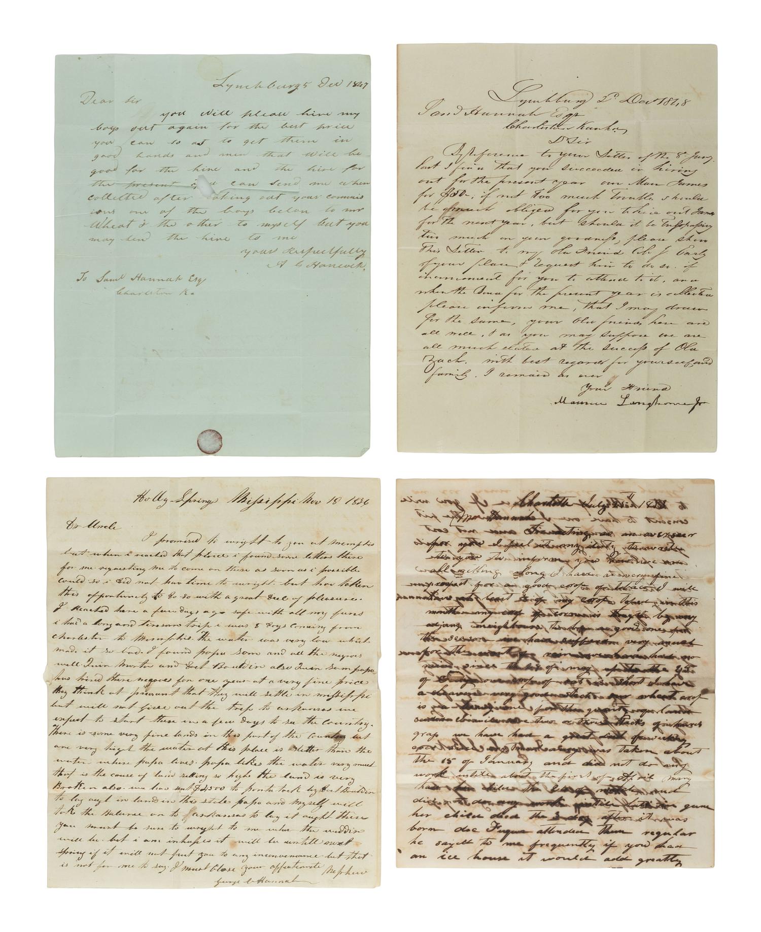 [ABOLITION & SLAVERY]. Letter group related to enslaved persons working seasonally in the Western Virginia salt industry.